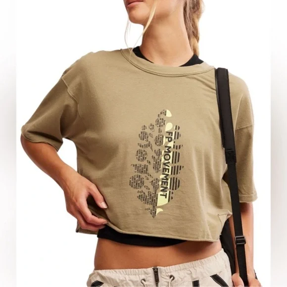 FP Movement by Free People Olive Green Graphic Crop Top - Picture 3 of 3